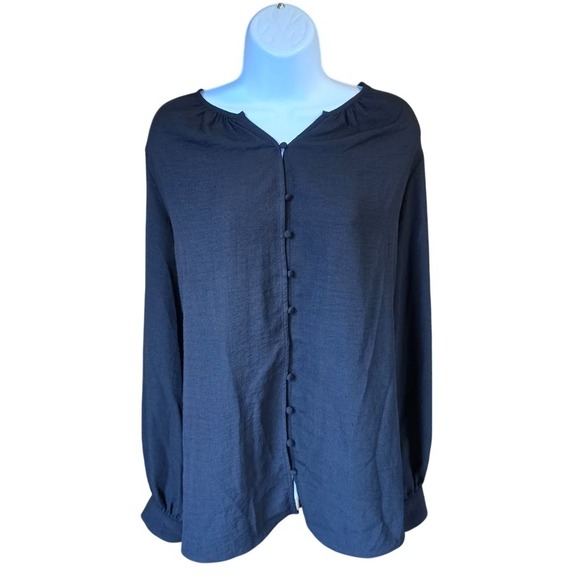 Nine West Tops - Nine West Blouse Womens XL Black Button Down Dark Academia Minimalist Whimsigoth